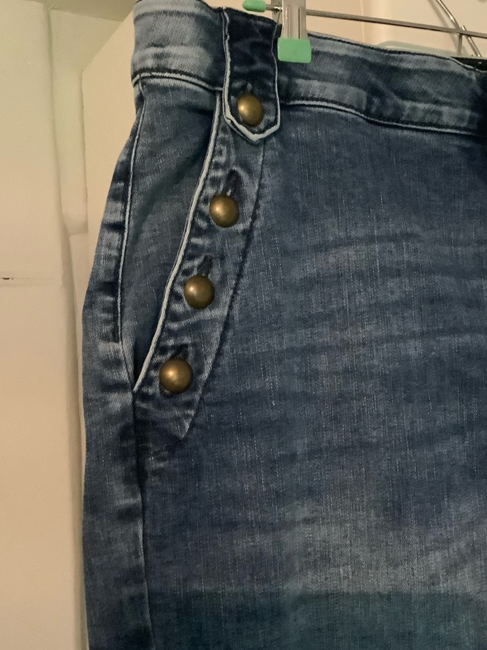 St. John's Bay Distressed Blue Wide-Leg Jeans with Side Button Detail - Picture 5 of 11